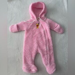 Vintage Winnie The Pooh Pink Fuzzy Hooded Snowsuit Size 12M